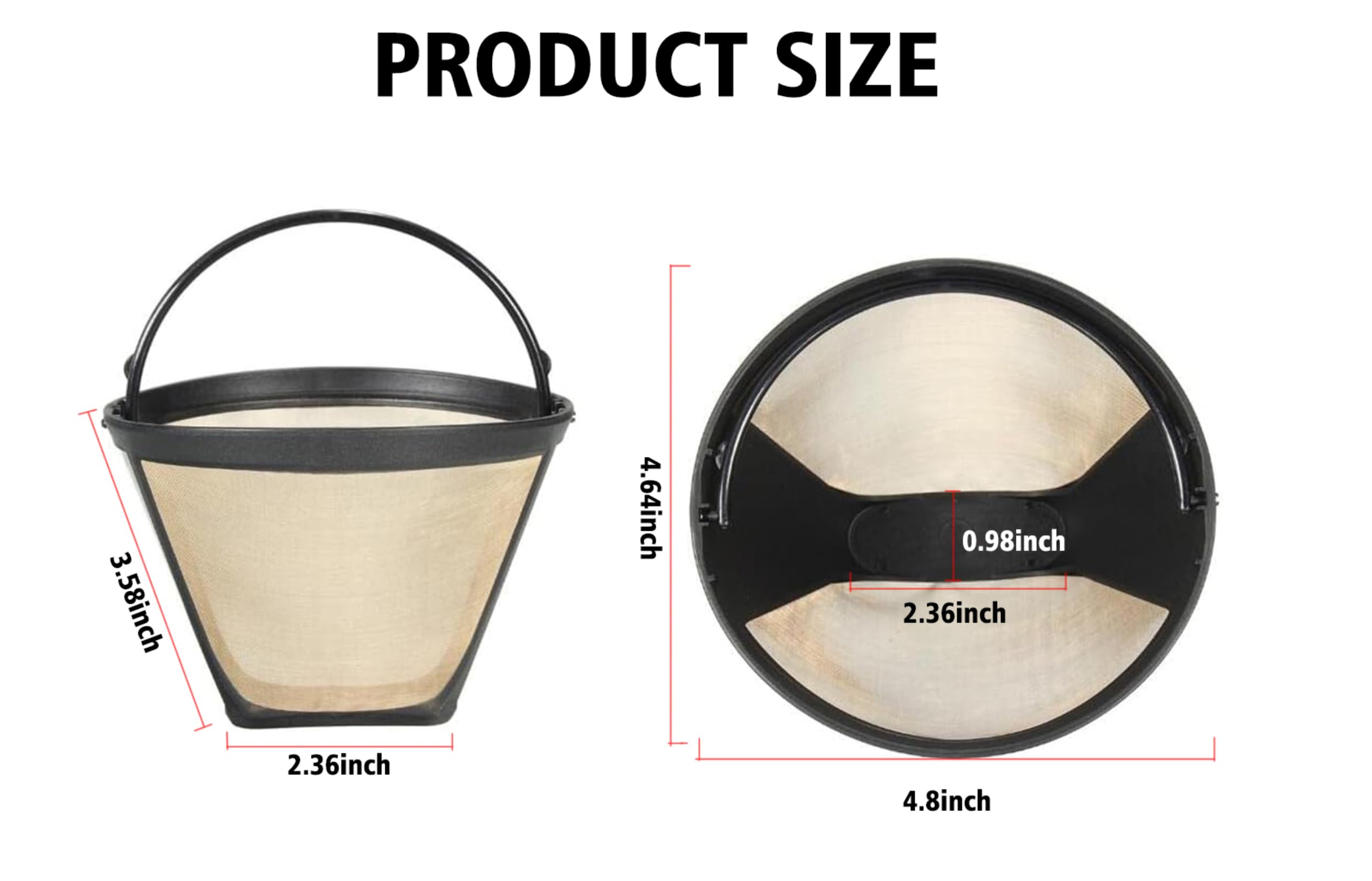 Brikinte 2 Pack Reusable Coffee Filter Replacement Compatible With Cuisinart Coffee Maker, 4 Cone Coffee Filter Basket For Cuisi