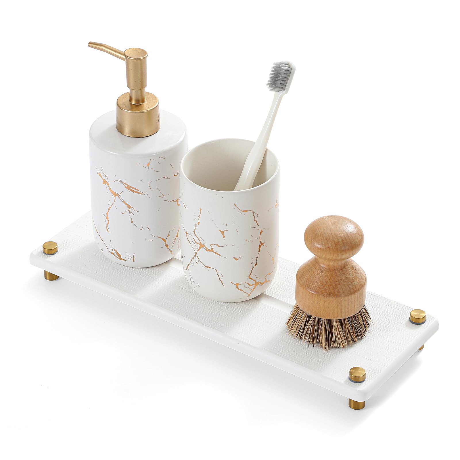 Razborci Water Absorbing Stone Sink Caddy Kitchen Sink Organizer Tray, Diatomite Bathroom Counter Tray, Gold Faucet Drying Mat C