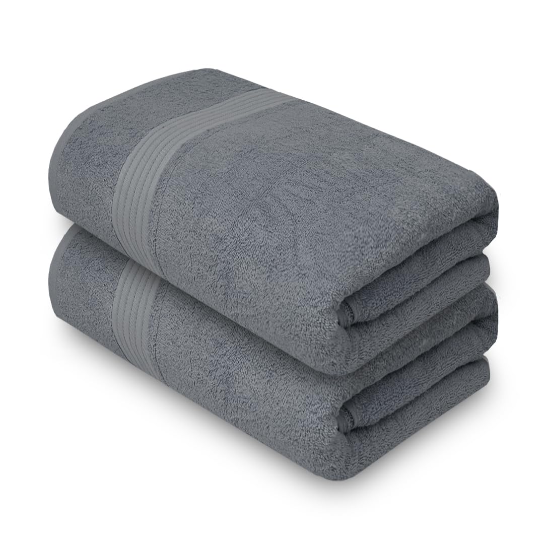 Textila 100% Cotton Bath Sheet Towels - Jumbo Size 35X70 Inches, Ultra Soft And Absorbent, (2 Pack - Grey) Luxury Oversized Towe