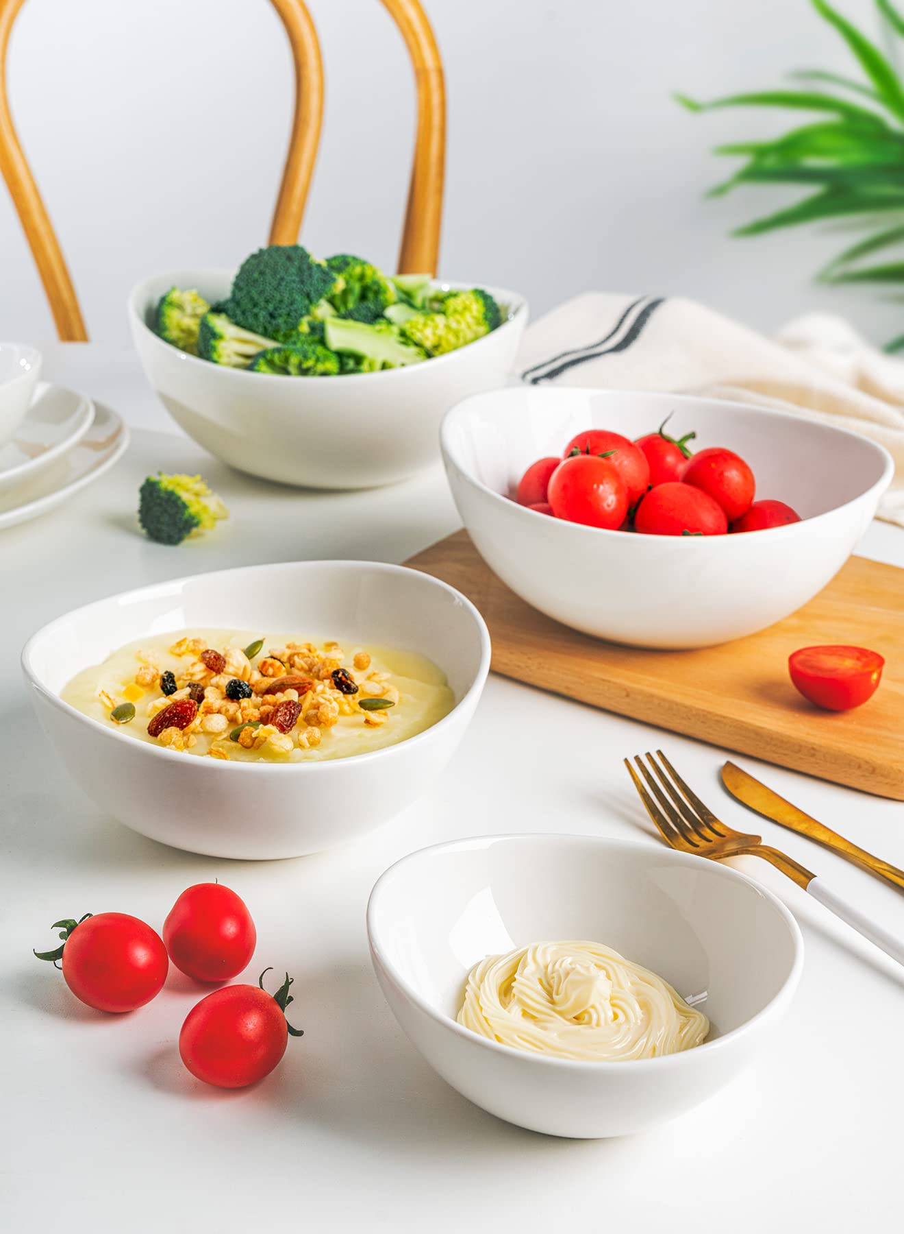 Sweese Porcelain Serving Bowls For Entertaining, 10-18-28-42 Ounce, Microwave & Dishwasher Safe, Large Serving Dishes, Prep Sala