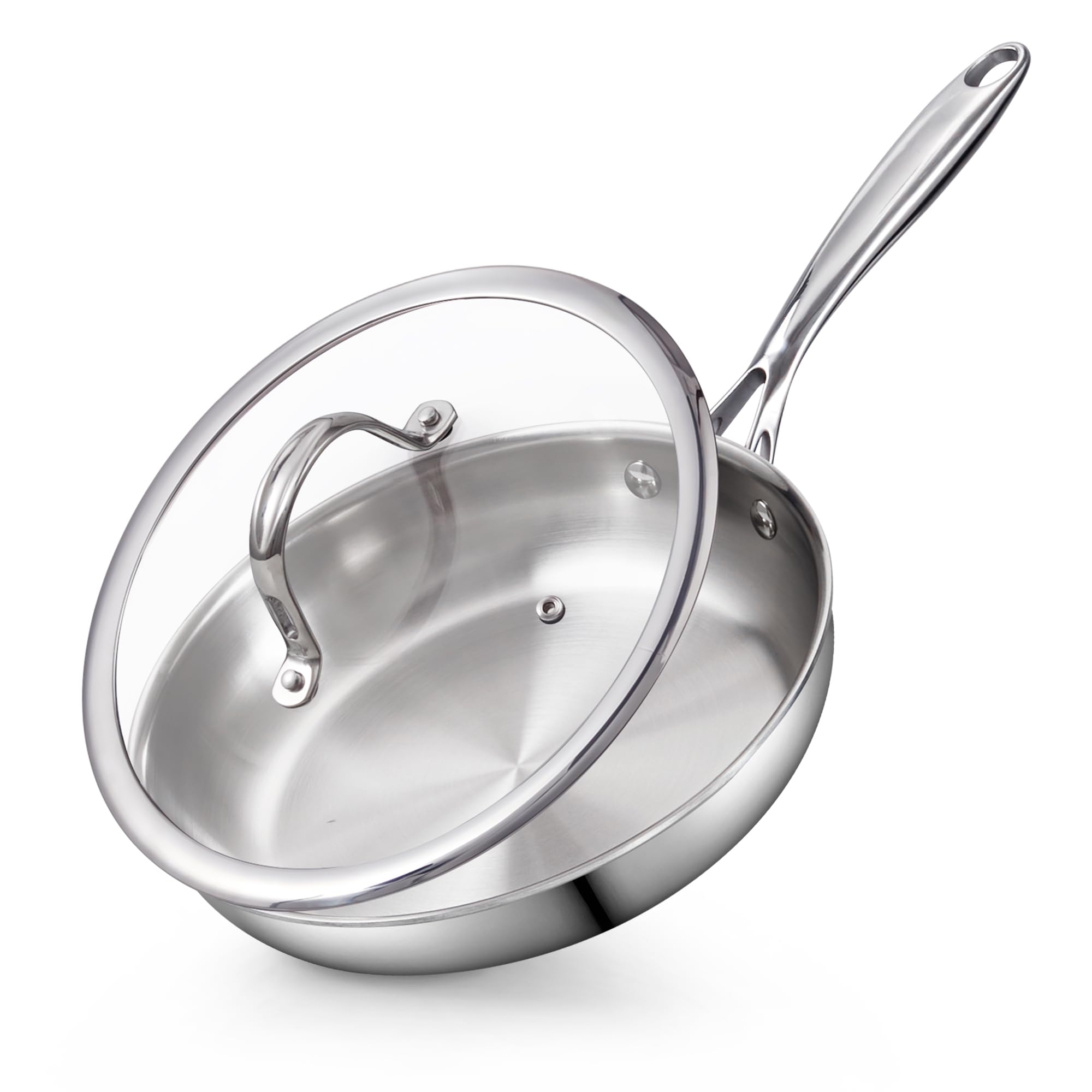 Cooks Standard Multi-Ply Clad 10-Inch Stainless Steel Frying Pan with Glass Lid, Everyday Wok Stir Fry Pan Kitchen Skillet, Stay