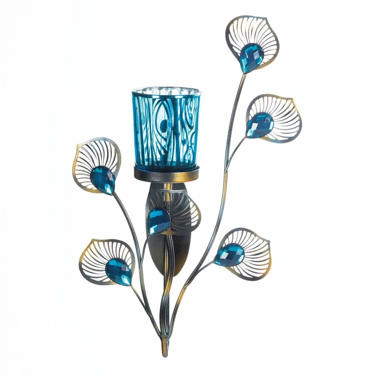 Zings & Thingz 57073536 Peacock Feather Wall Sconce, Blue