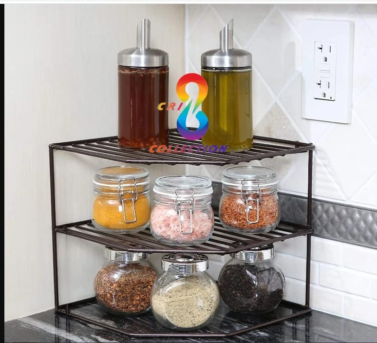 Cr18 Collection Iron 3Tier Storage Under Sink Rack For Corners, Multipurpose Black Kitchen Plate Dish Corner Shelf Stand Holder