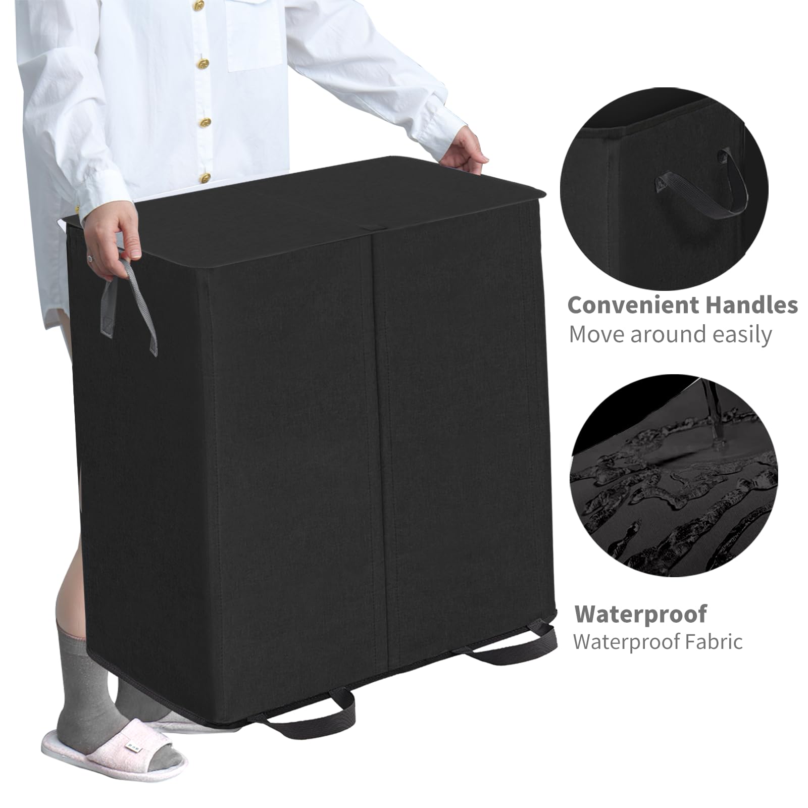 Bettmorrow 170L Double Laundry Hamper With Lid And Removable Bags, Laundry Basket 2 Section, Double Hampers For Laundry, Large D
