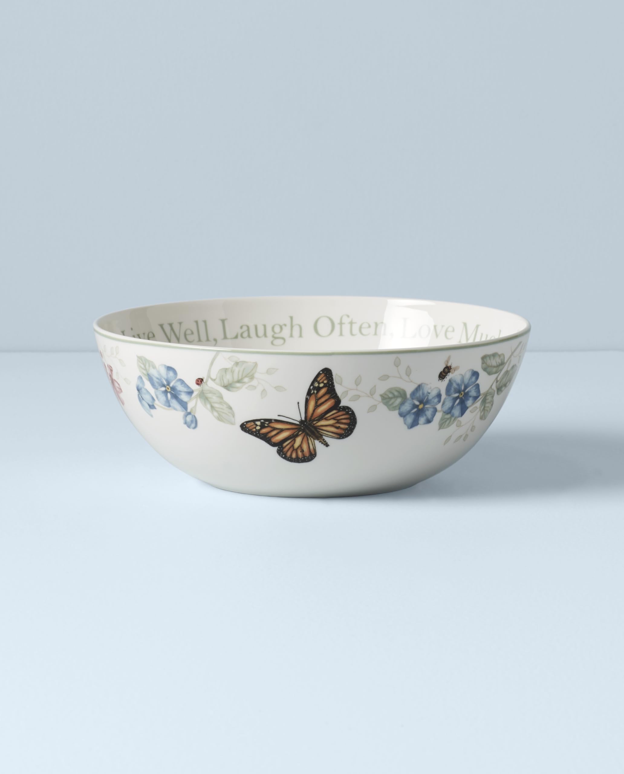 Lenox Butterfly Meadow Live Well, Laugh Often, Love Much Serving Bowl, White -