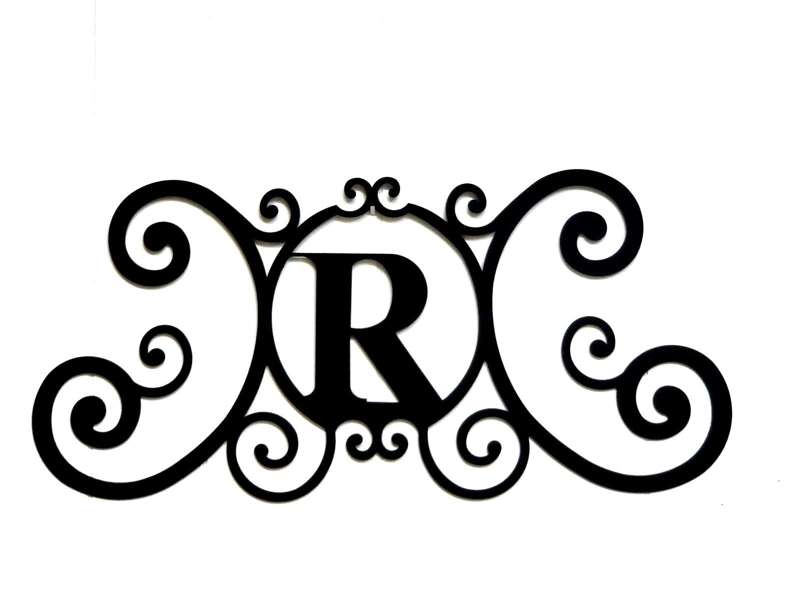 Bookishbunny Monogram Initial Letter A-Z Wrought Iron Metal Scrolled Door Wall Decoration Plaque Art, 24 x 11 inch 2mm Thick (R)
