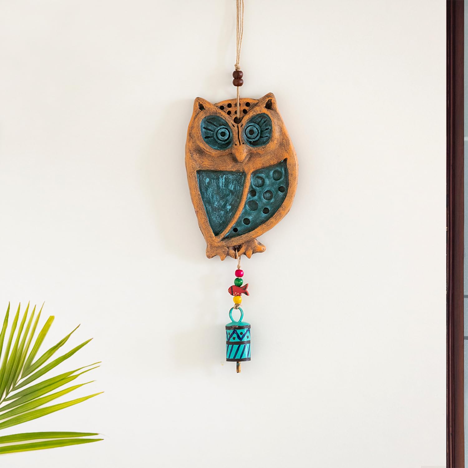 Exclusivelane Wide-Eyed Owl Handmade Terracotta Wall Hanging For Home Decoration (12.6 Inch) | Handpainted Wall Decoration Ite