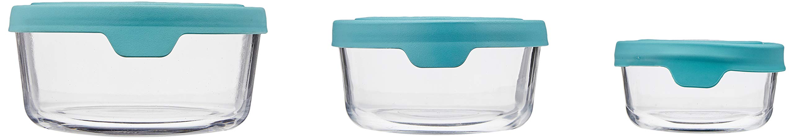 Anchor Hocking Trueseal Round Glass Food Storage Containers With Airtight Lids, Mineral Blue, 6 Piece Set (3 Containers With Lid