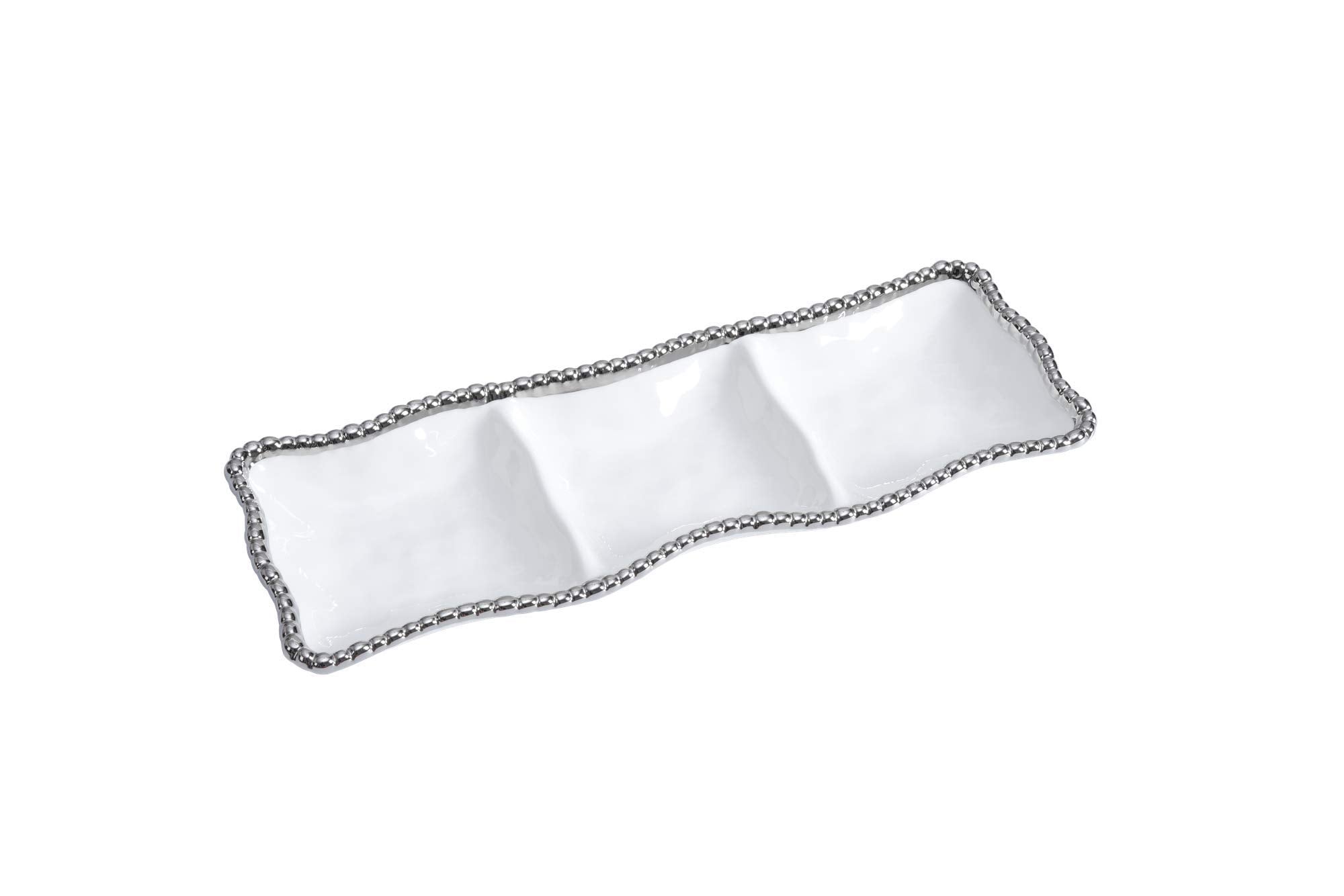 3-Section Serving Piece Porcelain With Silver Trim