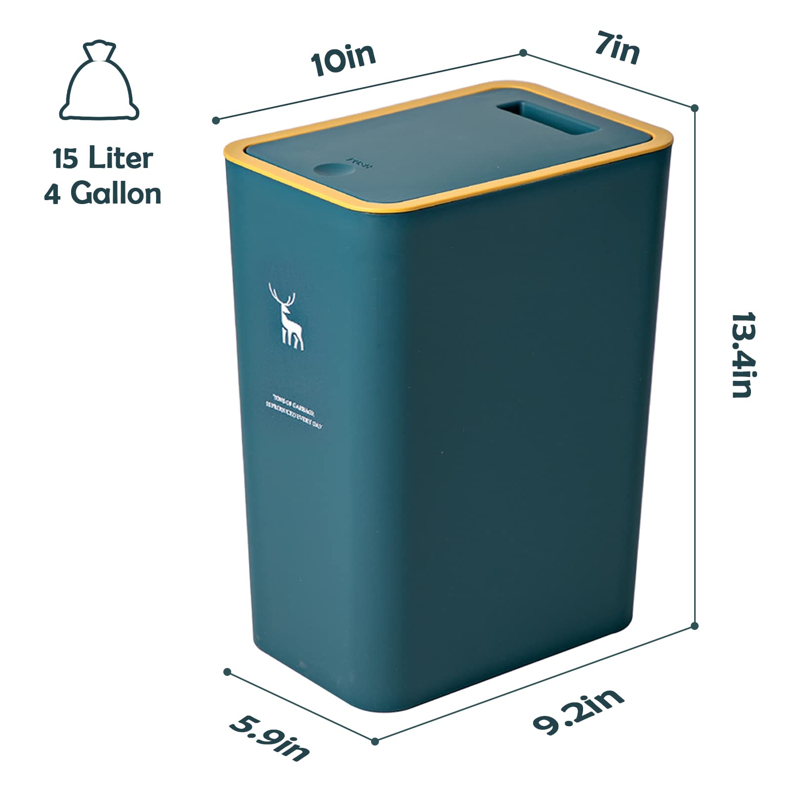 Xpiy Trash Can With Lid, 2 Pack 4 Gallons/15 Liters Garbage Can With Press Top, Small Trash Can Dog Proof, Plastic Trash Bin, Wa