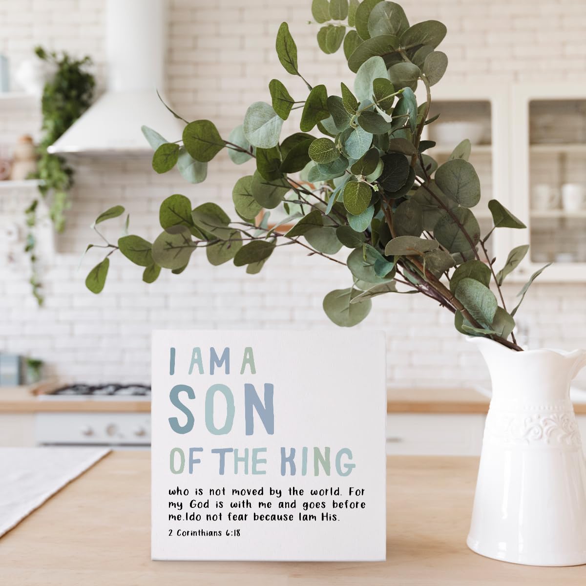 FLVGE Boy Nursery Decor, I Am A Son of The King Wooden Box Block Sign, Bible Verse Sign, 2 Corinthians 6:18 Scripture Decor for