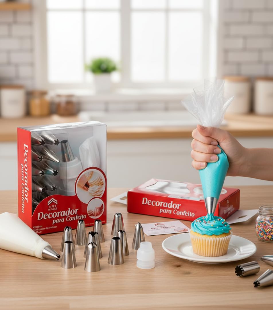 Erbil12 Piece Cake Decorating Set Frosting Icing Piping Bag Tips With Steel Nozzles. Reusable & Washable