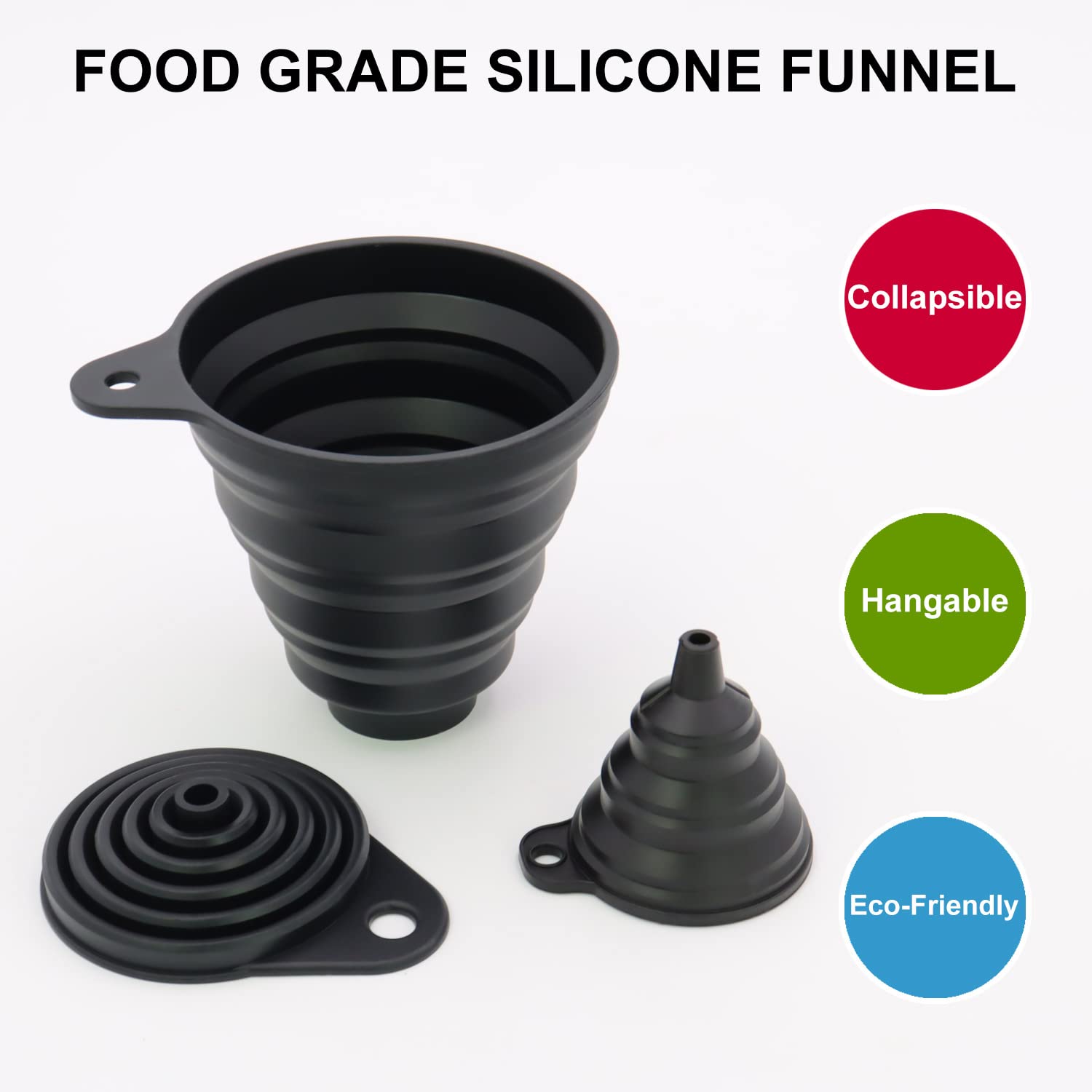 3 Sizes Of Kitchen Funnel Set, Food Grade Funnels For Filling Bottles, Premium Silicone Collapsible Funnel For Transferring Liqu