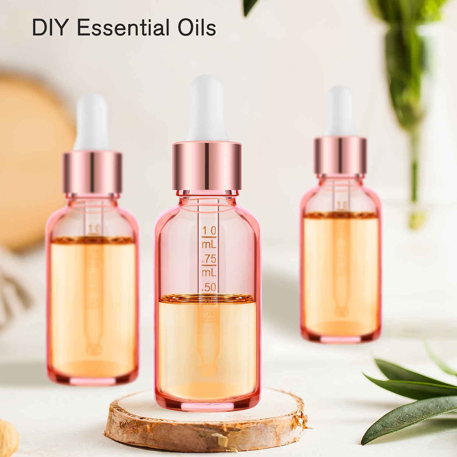 24 Pack 2 Oz Glass Eye Dropper Bottles Rose, 60 Ml Empty Tincture Dropper Bottle With Scale Droppers, 1 Extra Cap, 2 Plastic Fun