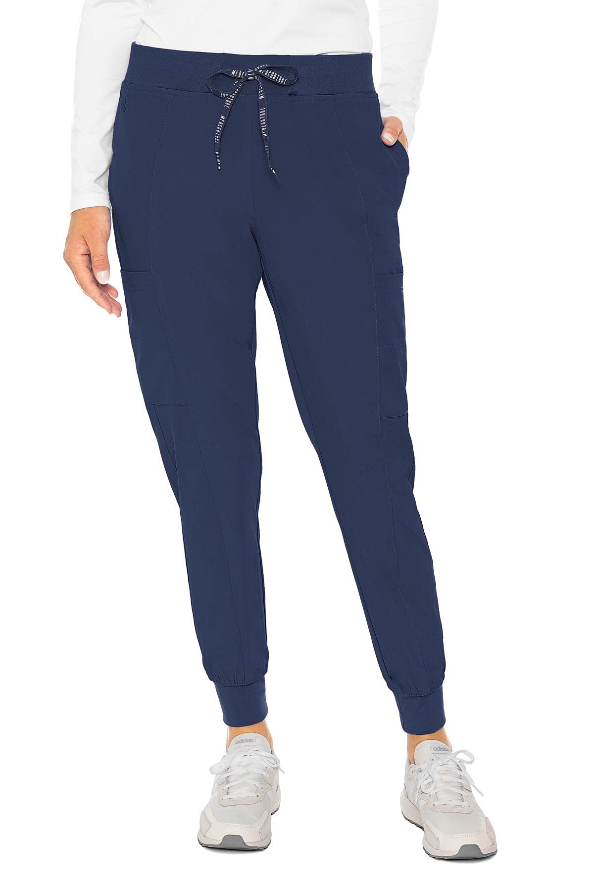Med Couture Womens Peaches Collection Seamed Jogger Scrub Pant, Navy, Small Tall