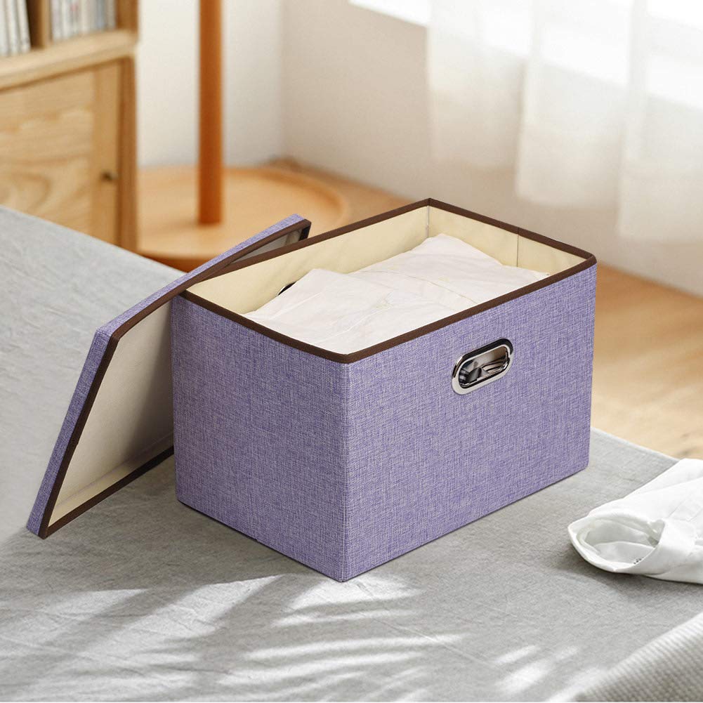 Uujoly Large Foldable Storage Bins With Lids, Cube Collapsible Nursery Storage Box For Bedroom, Wardrobe, Shelf, Office (Purple)