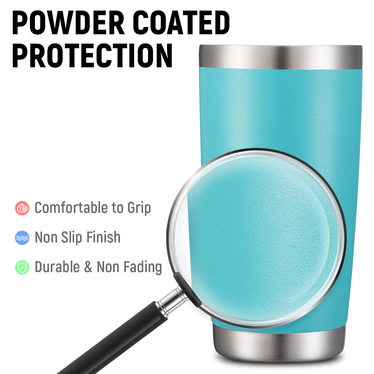 COMOOO 20oz Double Wall Vacuum Insulated Travel Mug  Stainless Steel Tumbler with Lid  Durable Powder Coated Insulated Coffee Cup for Cold & Hot Drinks  Light Blue