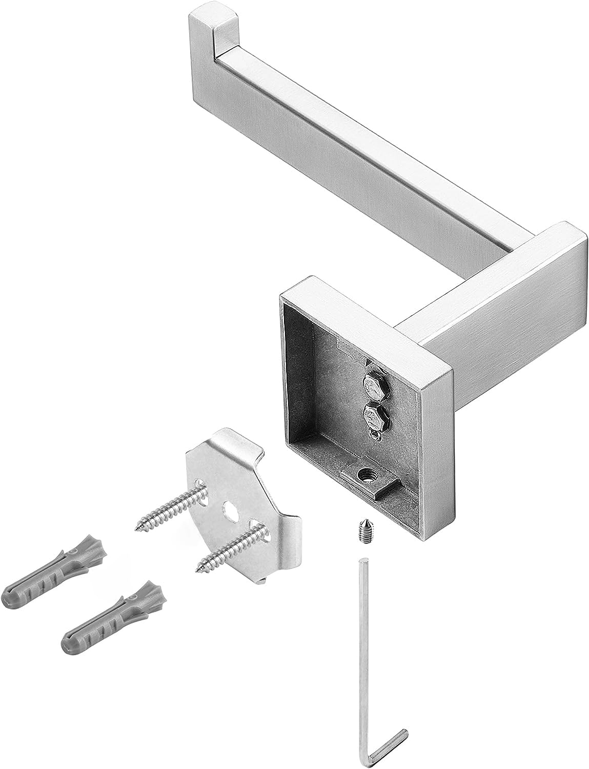 HITSLAM Brushed Nickel Toilet Paper Holder Wall Mount Square Silver 304 Stainless Steel Toilet Paper Roll Holder for Bathroom Rustproof
