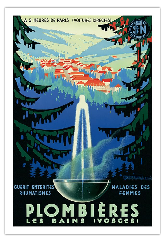 Pacifica Island Art Mineral Baths At Plombi   Res-Les-Bains, Vosges France - Vintage Travel Poster By Adrien S   N   Chal C.1939
