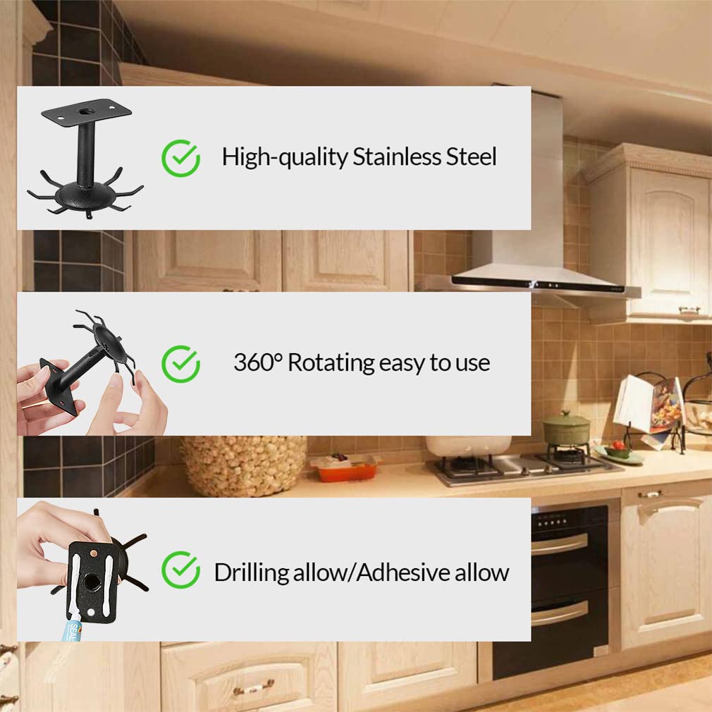 Aosome 2 Pcs Utensil Under Cabinet Holder 360 Rotating Stainless Steel Kitchen Utensil Holder Hangers 8-Hooks