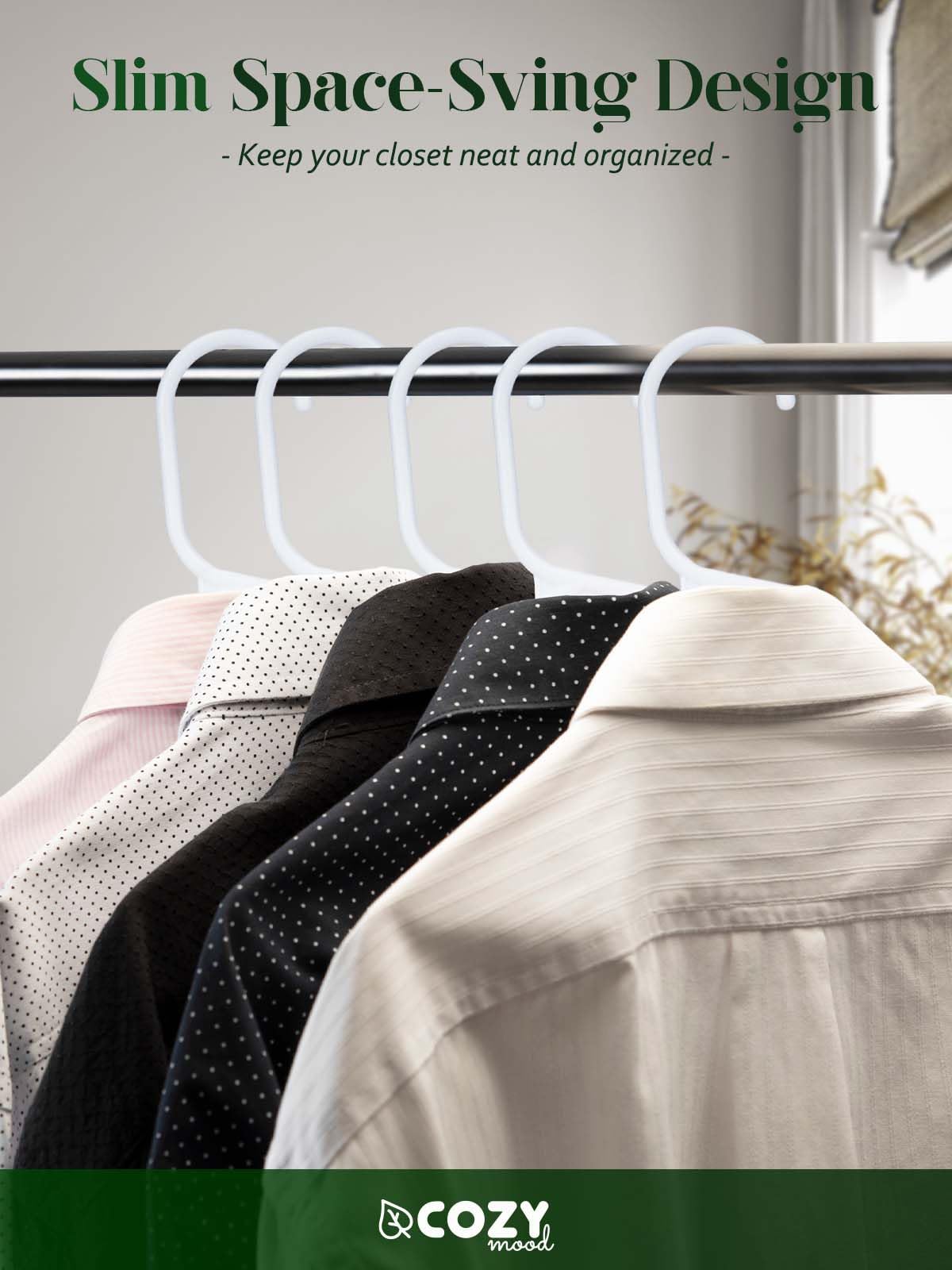 Cozymood Plastic Notched Hangers 50 Pack, Space Saving Tubular Clothes Hangers White, Slim Non-Slip Heavy Duty Plastic Hangers F