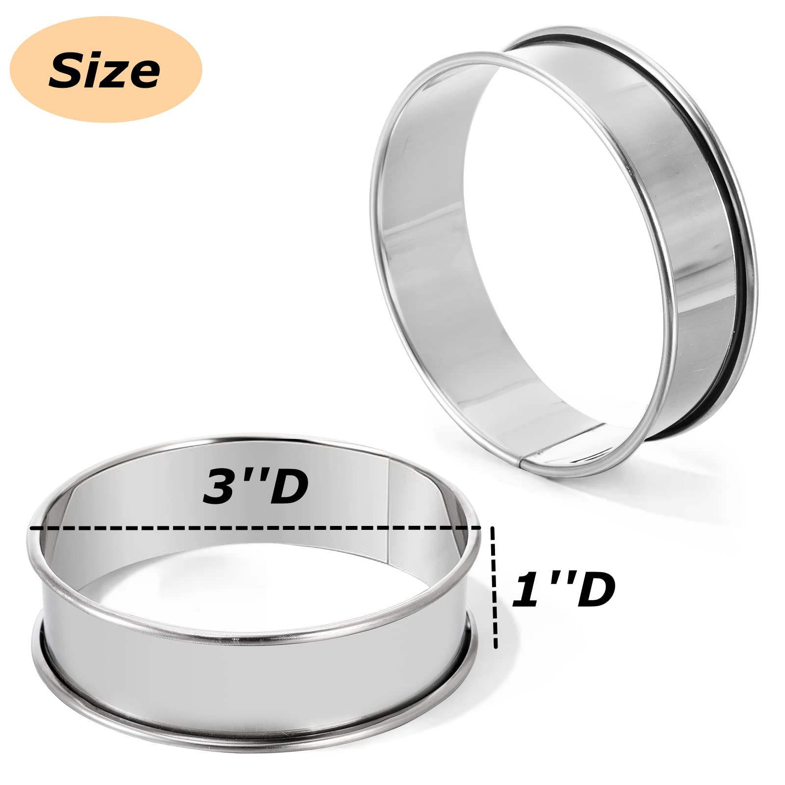 Lyellfe 20 Pieces English Muffin Rings, Stainless Steel Crumpet Rings, 3 Inch Double Rolled Nonstick Muffin Tart Ring Mold For H