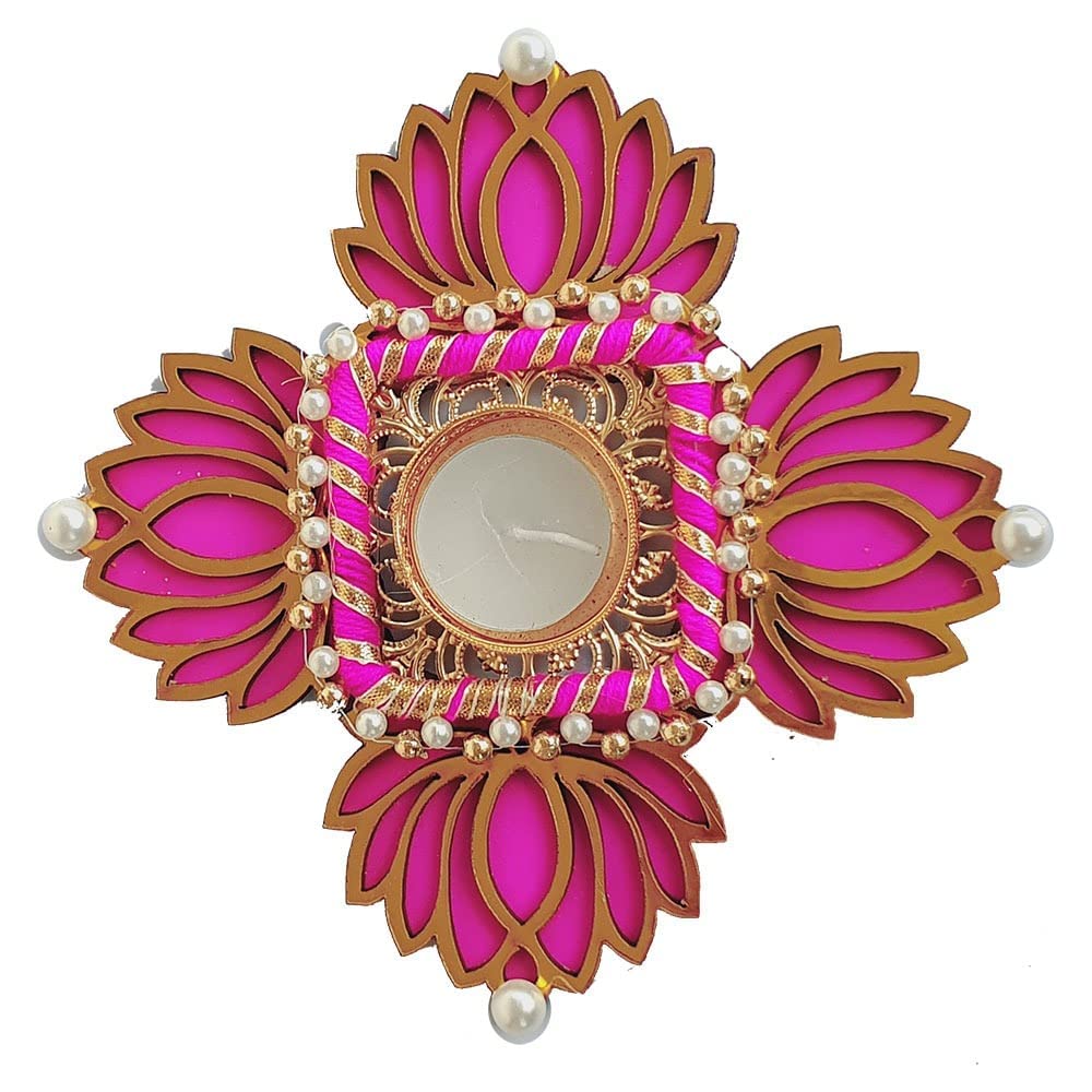 GIFT JAIPUR Handmade Pink Lotus Single Diya Rangoli Candles with Wax for Diwali Ganesh Chaturthi Laxmi Pooja Home Temple Rangoli