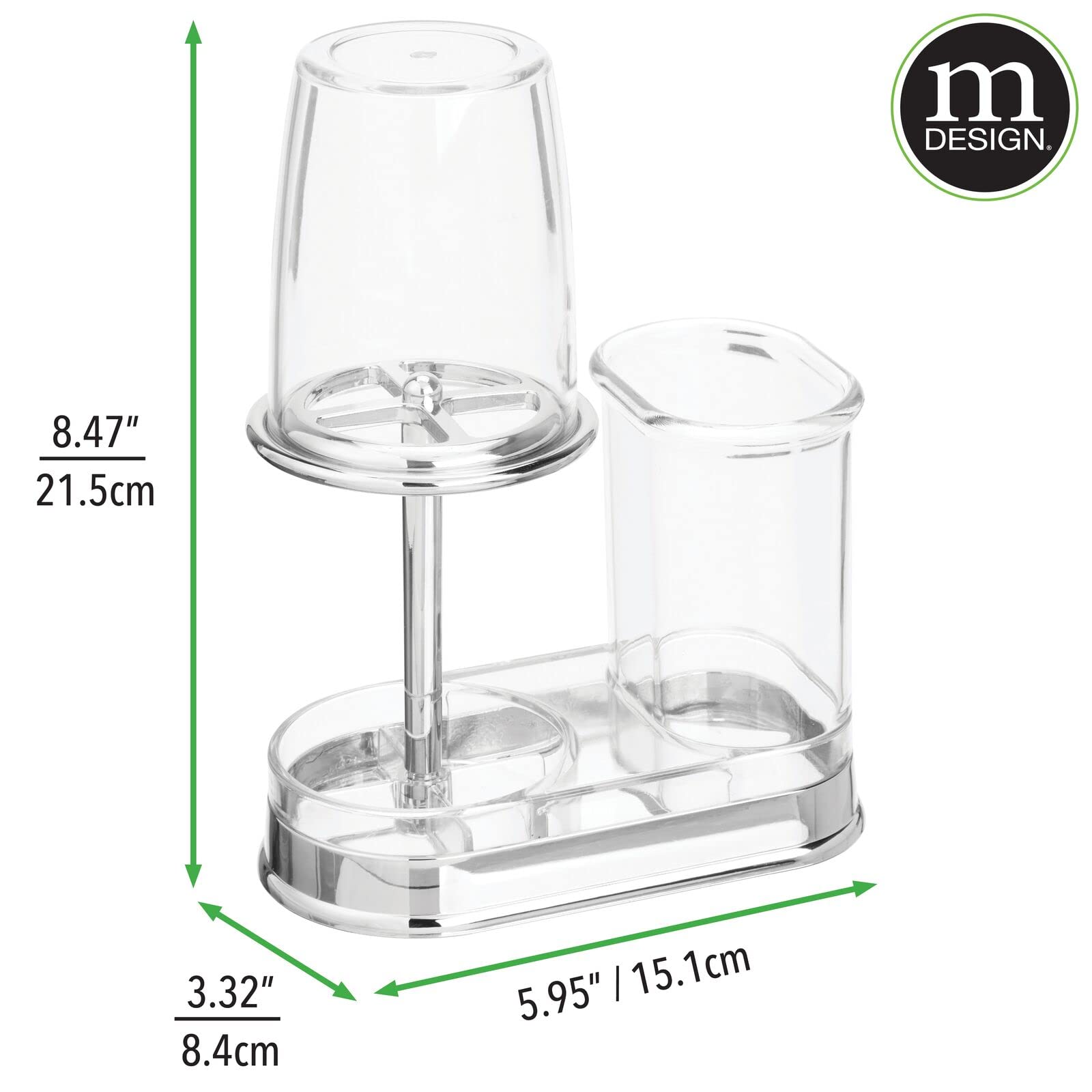 mDesign Plastic Toothpaste and Toothbrush Holder Center with Cup/Cover - Organizer for Bathroom Vanity Countertop - Holds Paste,