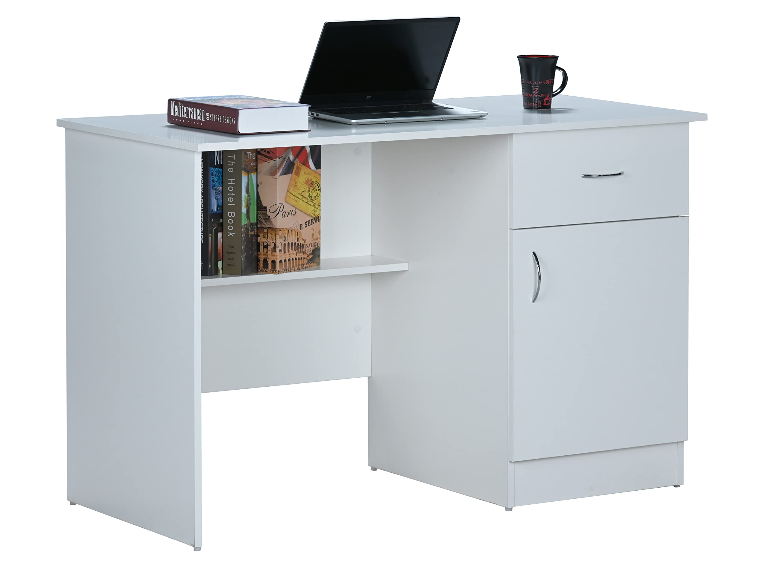Deckup Hermes Engineered Wood Study & Computer Table And Office Desk (White, Matte Finish)