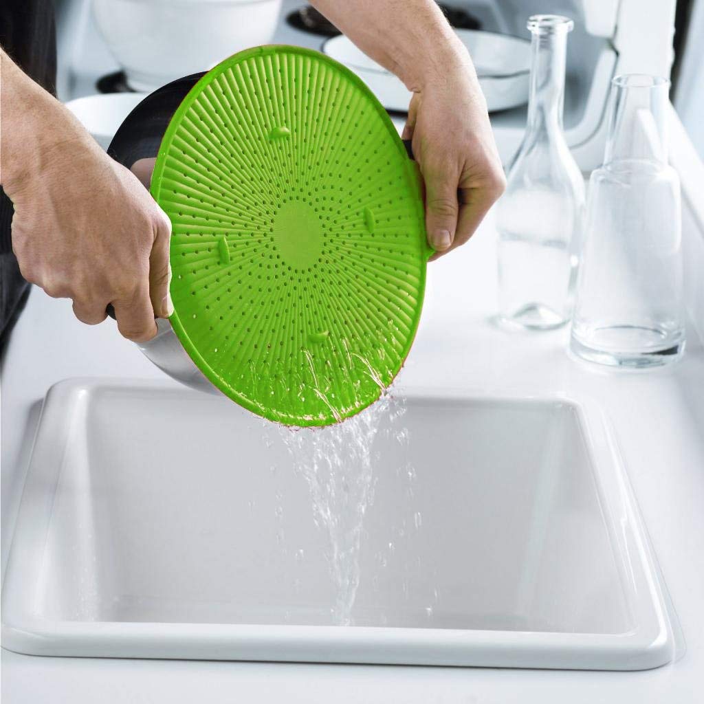 Multifunctional 3 In 1 Silicone Splatter Screen, Splatter Guard, Strainer, Trivet, 11 Inch, Green