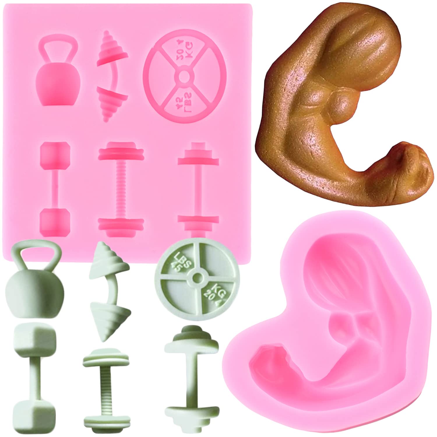 Mujiang Sports Fitness Workout Exercise Dumbbell Silicone Molds Muscle Fondant Mold For Cake Decorating Cupcake Candy Polymer Cl