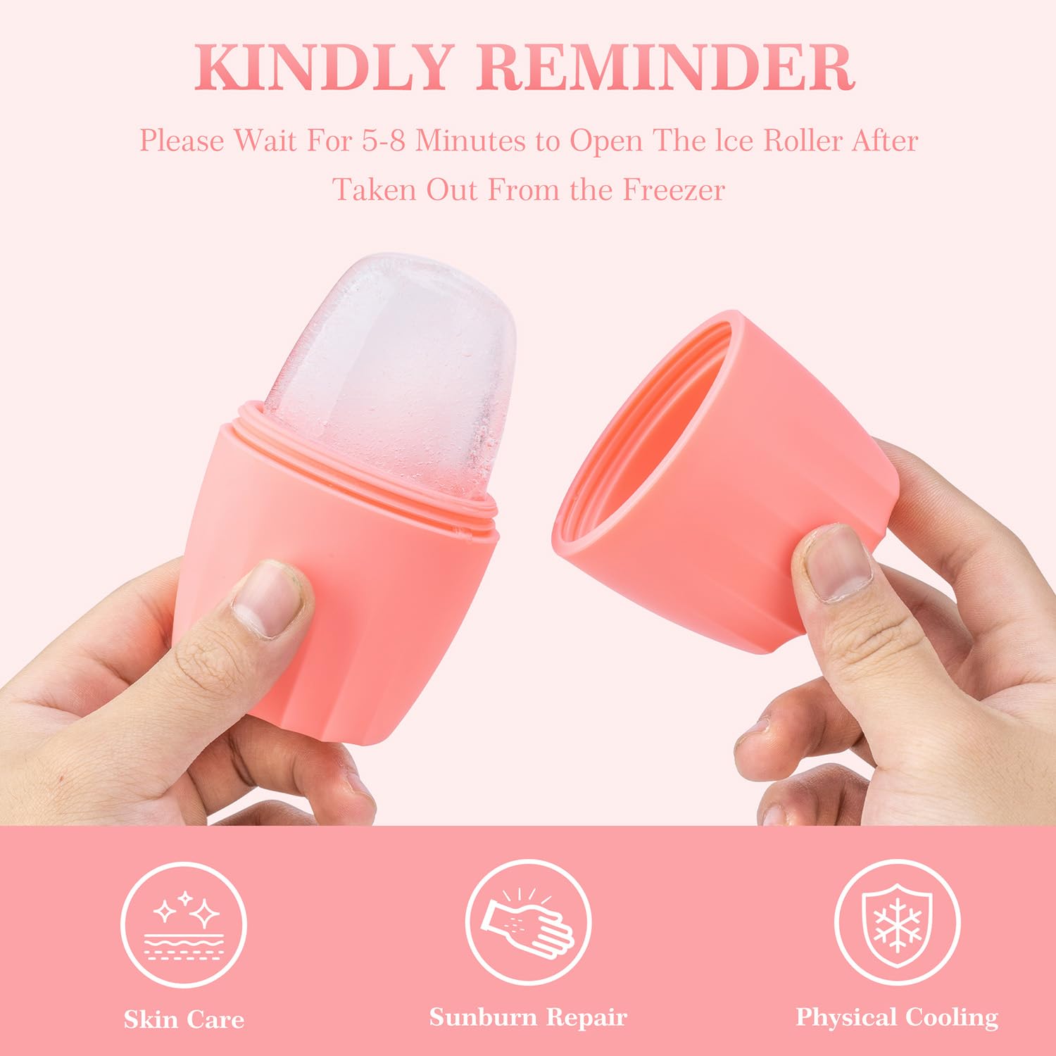 Reusable Cube Silicone Mold Ice Roller For Face Cold Therapy Facial Massage Roller (Pink + Blue)