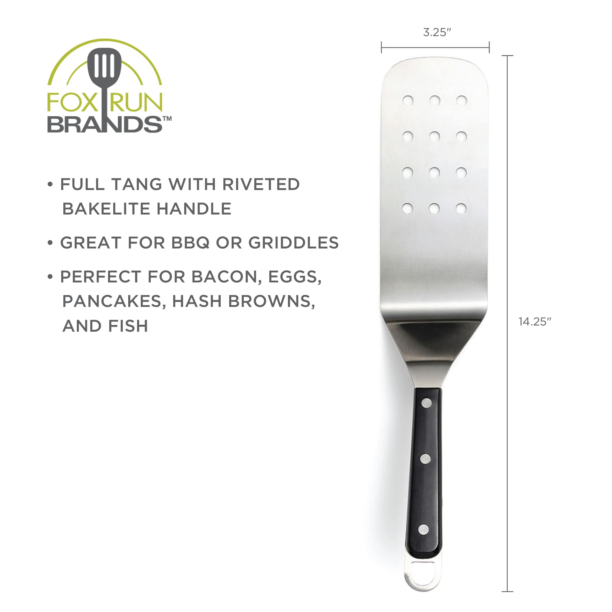 Fox Run Griddle Spatula Slotted, Stainless Steel, Silver, 14.76 X 2.95 X 3.35''