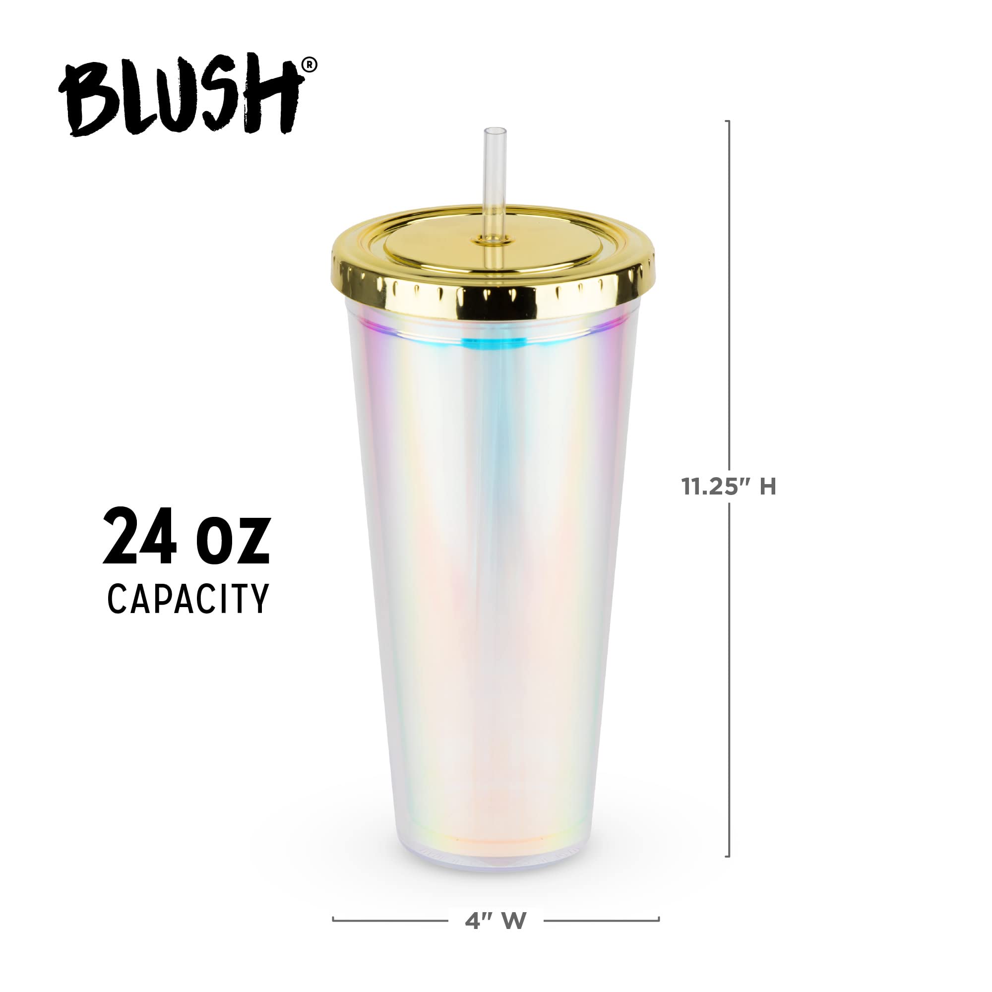 Blush Iridescent Cute Drink Tumbler | Reusable, Leak-Proof, Travel, Clear Plastic, Slim, Iced Coffee Cup With Silicone Seal, Scr