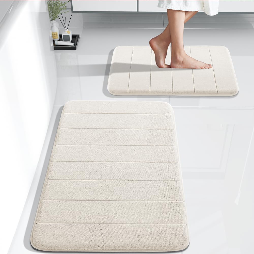Yimobra 2 Pieces Memory Foam Bath Mat Sets, 17X24+31.5X19.8 Inches For Bathroom Rugs, Toilet Mats, Non-Slip, Soft Comfortable, W