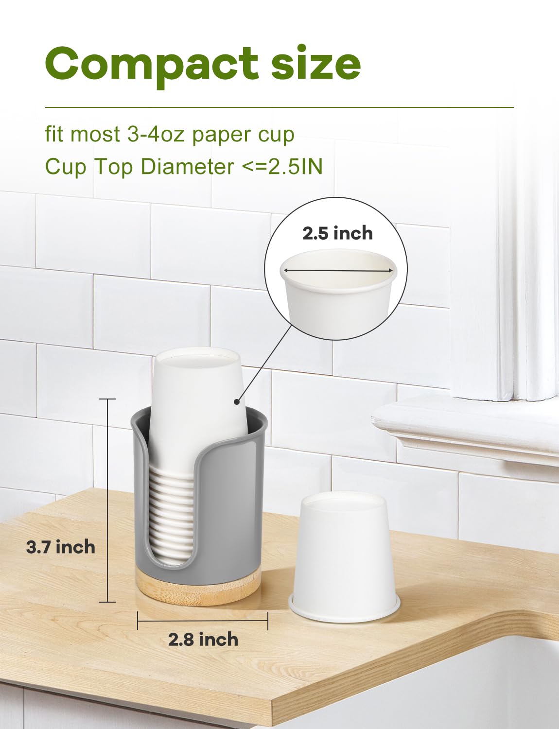 Bathroom Cup Dispenser - Small Cup Holder For Dixie 3 Oz Bathroom Cups, Mouthwash Cups, 3 4 Ounce Cup Dispenser - Pc/Bamboo, Gre