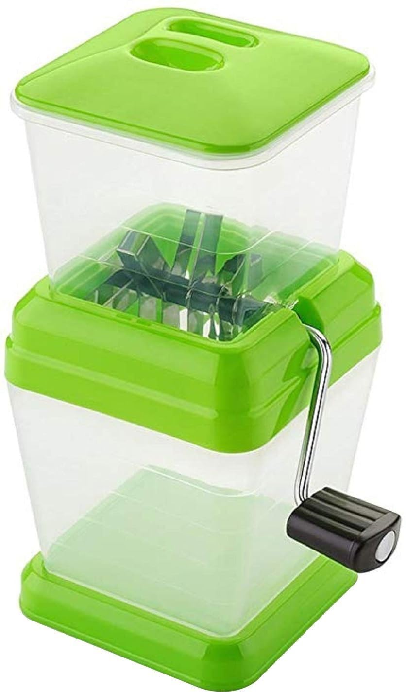 Anjil Manual Hand Crank Vegetable Chopper With 4 Stainless Steel Blades, Onion Cutter For Vegetables And Fruits, 21.5 X 11.5 X 1