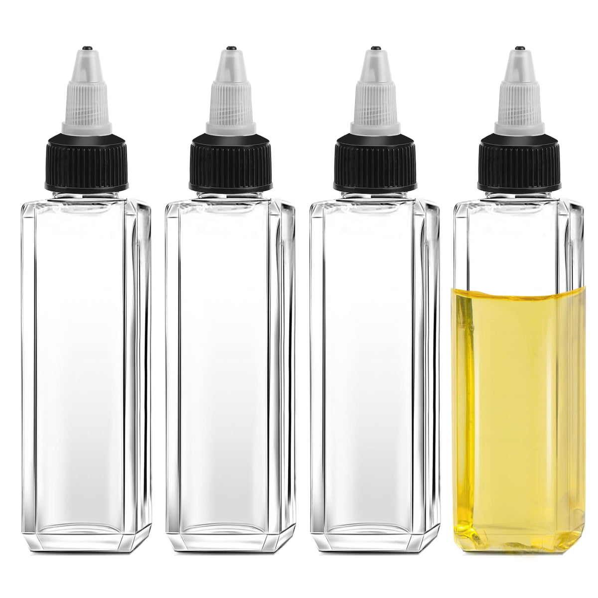 Sliverdew 4 Pcs Oil Squeeze Bottles 3.4 Oz Empty Bottles With Twist Top Cap Plastic Liquid Condiment Container Leak-Proof Dispen