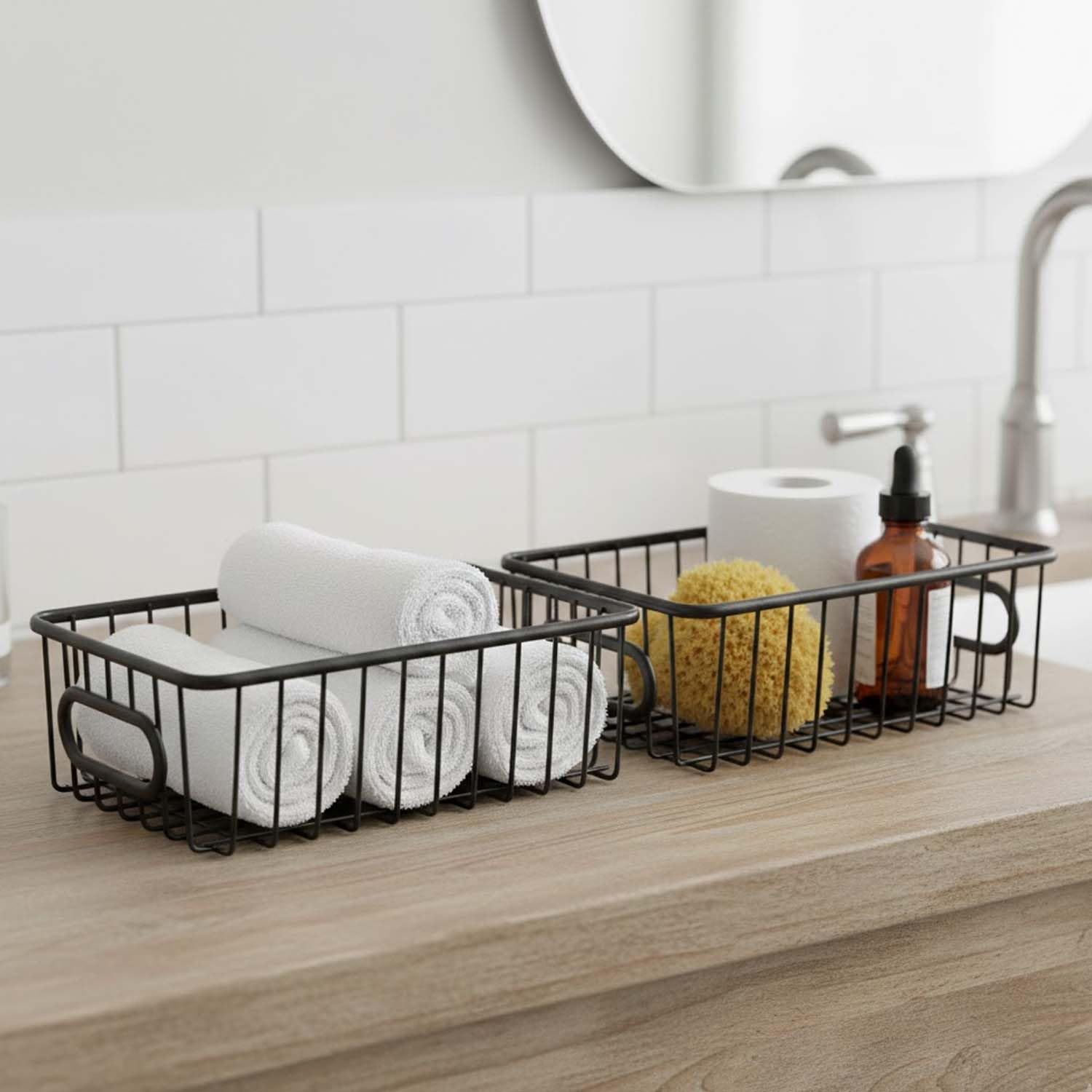 Go Hooked 16 Metal Farmhouse Kitchen Pantry Food Storage Organizer Basket Bin  Wire Grid Design For Cabinets, Cupboards, Shelv