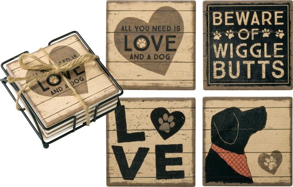 Primitives by Kathy Stoneware Coasters, Love and a Dog, Model 39365
