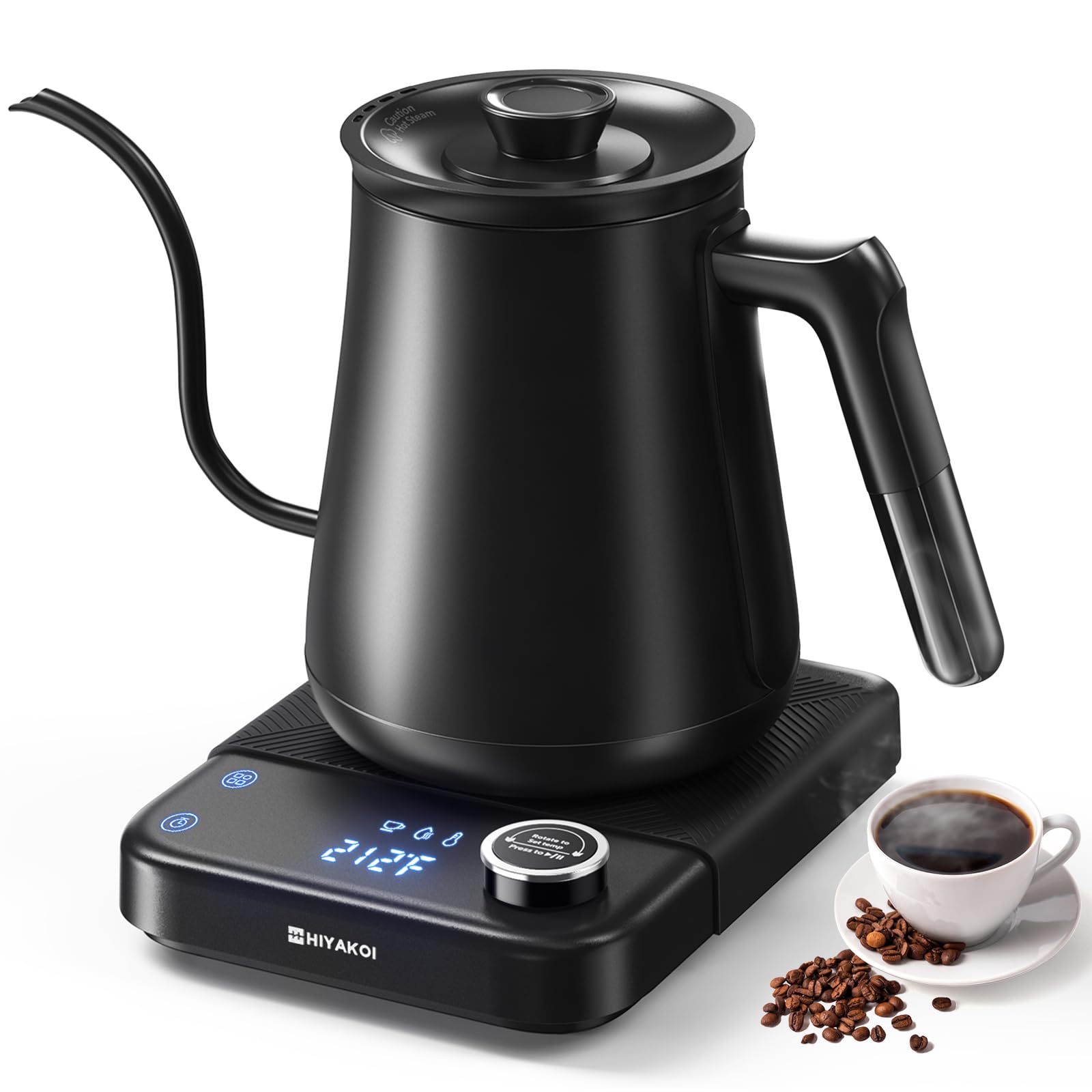 Electric Kettle, Hiyakoi Gooseneck Electric Kettle With Temperature Control, Pour Over Kettle For Coffee & Tea, 1200W Quick Heat