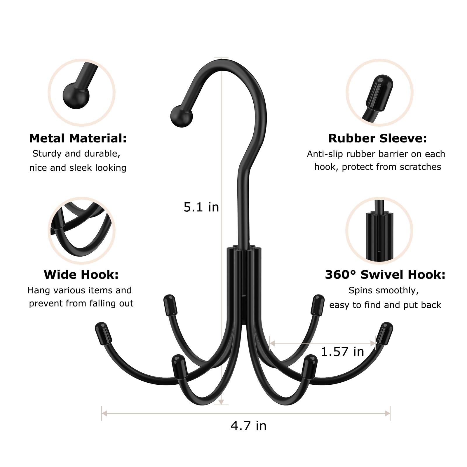 Belt Hanger, Homebros Black 360 Rotatable Metal Belt Rack Organizer For Closet Space Saving Belt Hooks Maximum 24 Storage Capaci