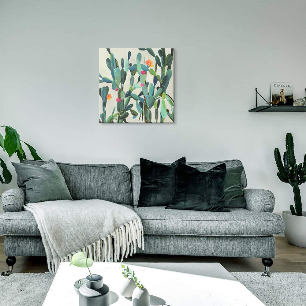 JAPO ART Cactus Wall Art Succulent Boho Wall Decor Plant Pictures Wall Art Southwest Decor Arizona Desert Catctus Decor Pictures Desert Poster Wall Hanging Decor for Kitchen Bathroom Decor 24x24 Inch