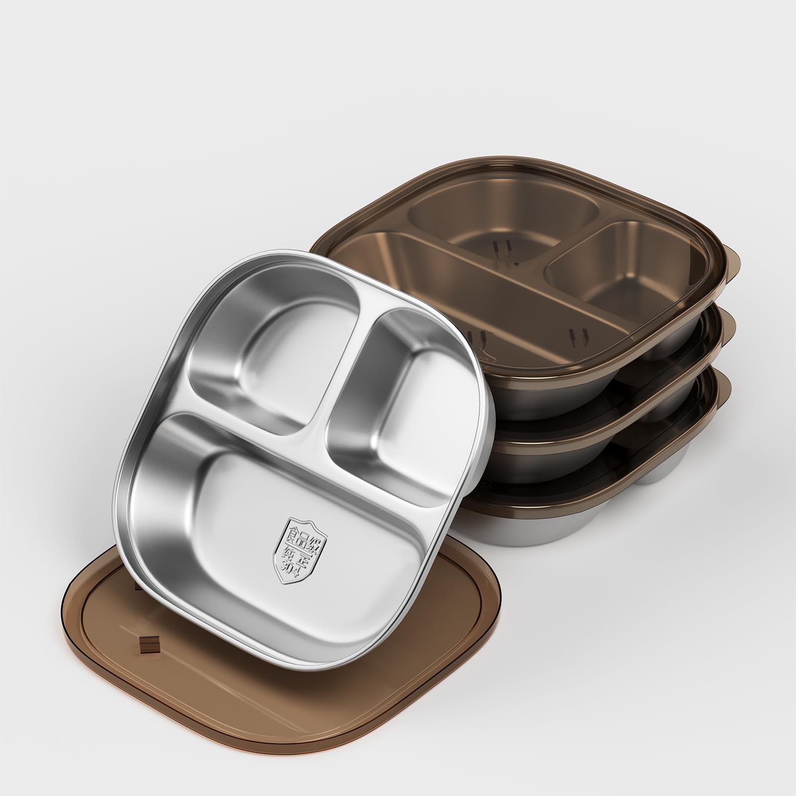 ENCYS Snack Containers with Lids 4 Pack Stainless Steel Kids Plates,Stainless Steel Toddler Plate with Lids Reusable Meal Prep 