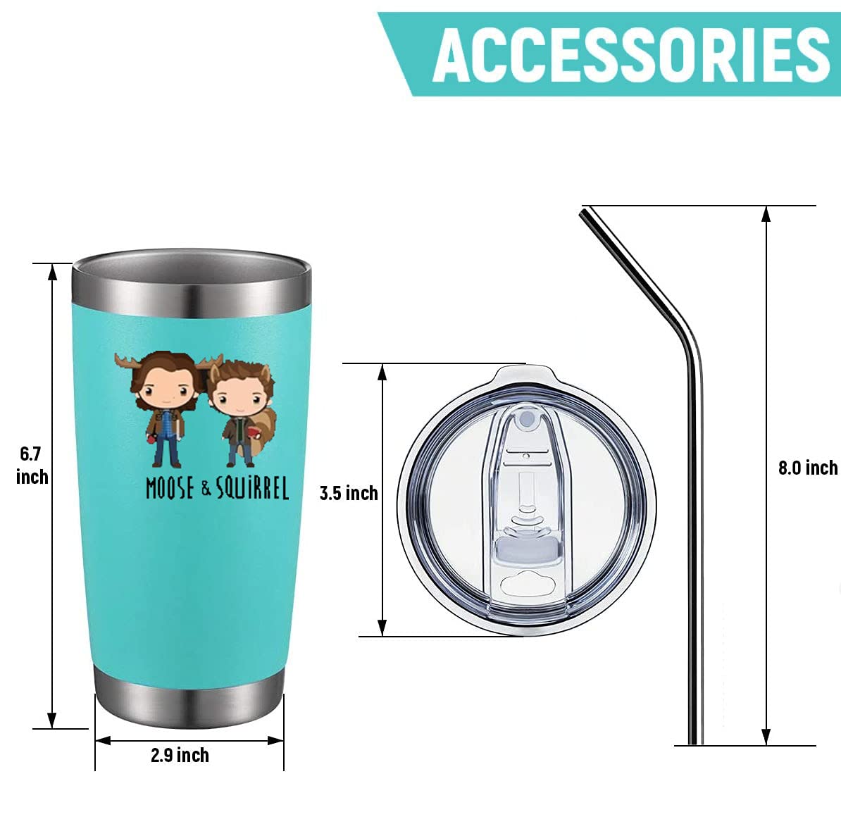Athand 20Oz Stainless Steel Insulated Pattern Cup With Lid Coffee Mug - Sam & Dean Green Mint Vacuum Mug Double Wall Large Trave