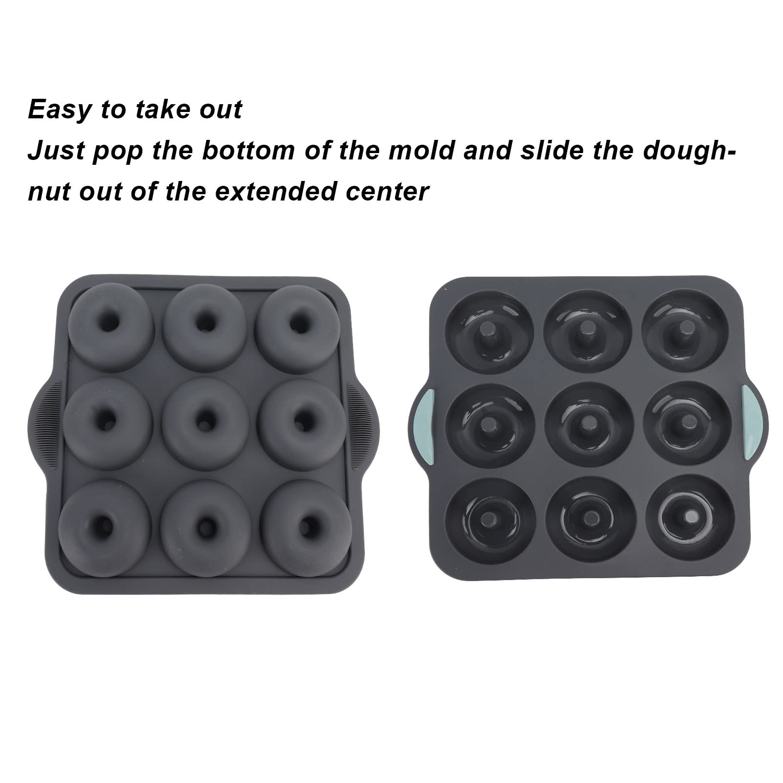 Silicone Donut 9 Cavity Non Stick Food Grade Heat Tolerance Doughnut Pan Set For Cake Biscuit Bagels Muffins Baking (Dark Gray)
