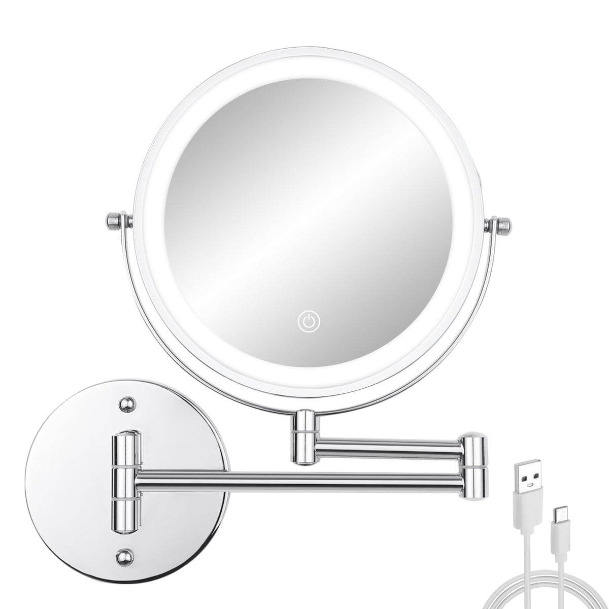 Ffowcye Wall Mounted Makeup Vanity Mirror With Lights, 8    Double Sided 1X/10X Wall Mount Magnifying Bathroom Shaving Mirror Wi