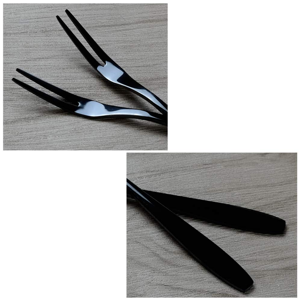 Wekioger 12 Piece Mini Cake Fork, Black Stainless Steel Fruit Fork