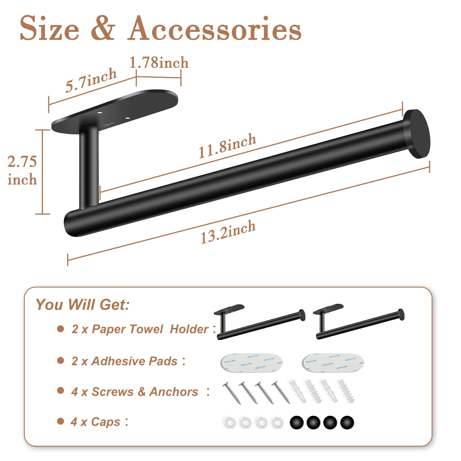 Paper Towel Holder Under Cabinet - Bjiotun Adhesive Paper Towel Holder Wall Mount, Stainless Steel 13.2 Inch Paper Towel Racks F