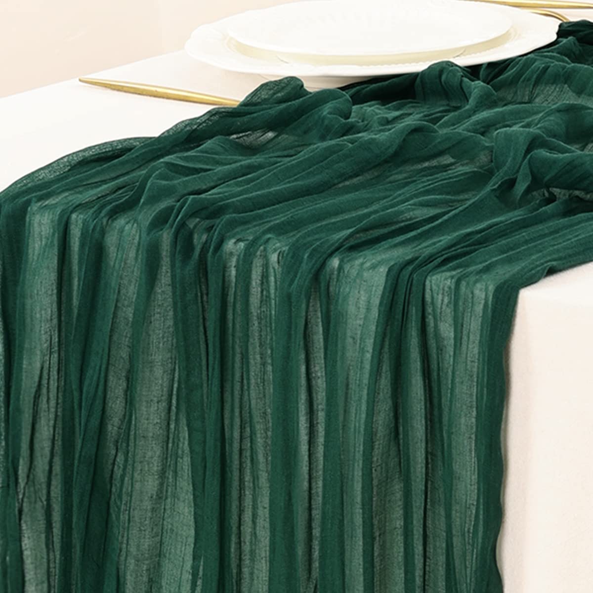 Socomi Cheesecloth Table Runner 10Ft Gauze Boho Rustic Emerald Green Cheese Cloth Table Runner For Baby Shower Decoration Weddin